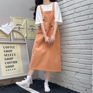Casual Suspender Dress Women 2022 Summer Korean Loose Plus Size Petite School Style Cute Dress