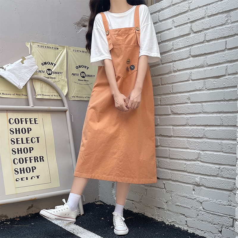 Casual Suspender Dress Women 2022 Summer Korean Loose Plus Size Petite School Style Cute Dress