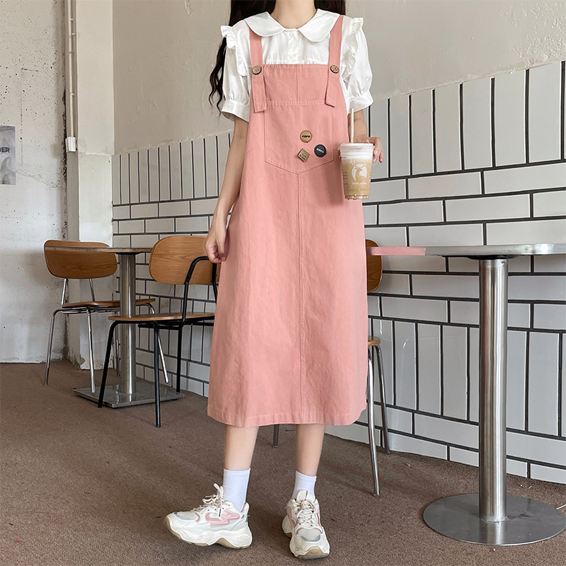 Casual Suspender Dress Women 2022 Summer Korean Loose Plus Size Petite School Style Cute Dress - Image 3