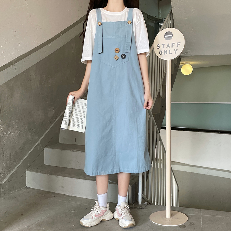 Casual Suspender Dress Women 2022 Summer Korean Loose Plus Size Petite School Style Cute Dress - Image 4