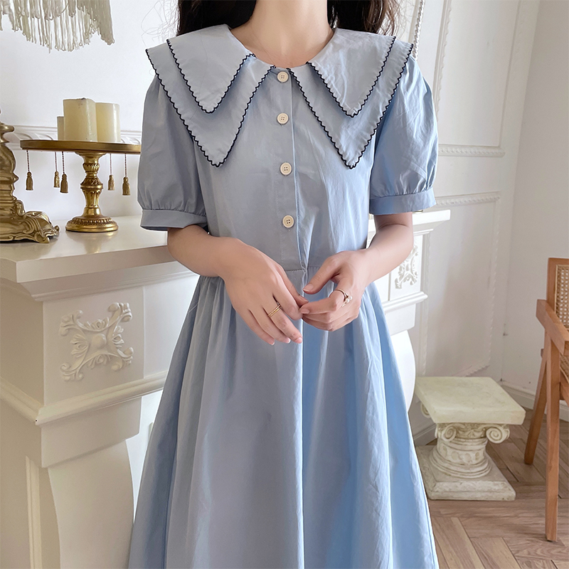 Real Photo Doll Collar Dress Women 2022 Summer New Mori Style Age Reducing Puff Sleeve Midi Dress - Image 3