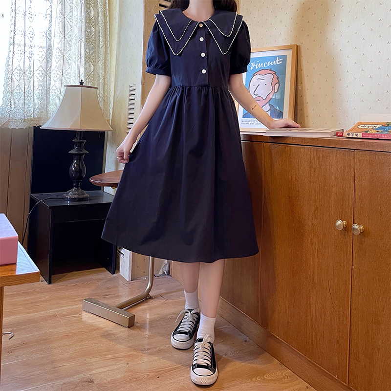 Real Photo Doll Collar Dress Women 2022 Summer New Mori Style Age Reducing Puff Sleeve Midi Dress - Image 4