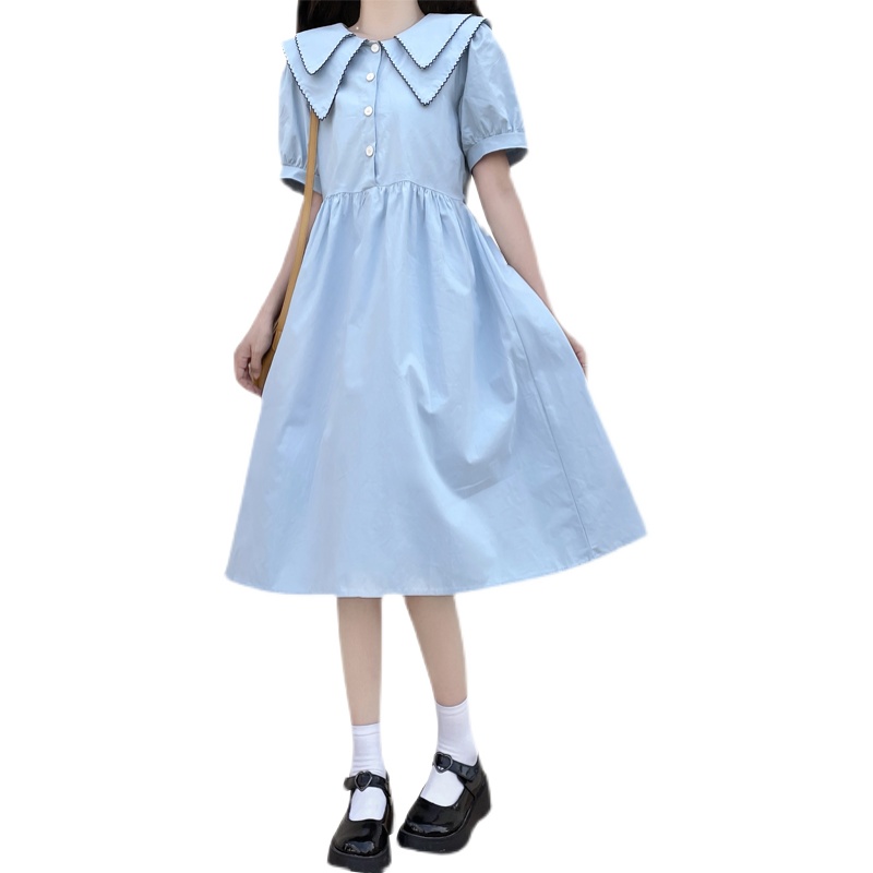 Real Photo Doll Collar Dress Women 2022 Summer New Mori Style Age Reducing Puff Sleeve Midi Dress - Image 5