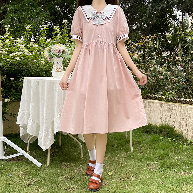 Sweet Japanese Navy Collar Preppy Over-Knee Dress - Image 4
