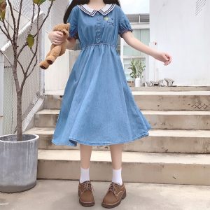 Girls Denim Dress Summer 2021 New College Style A-Line Long Dress