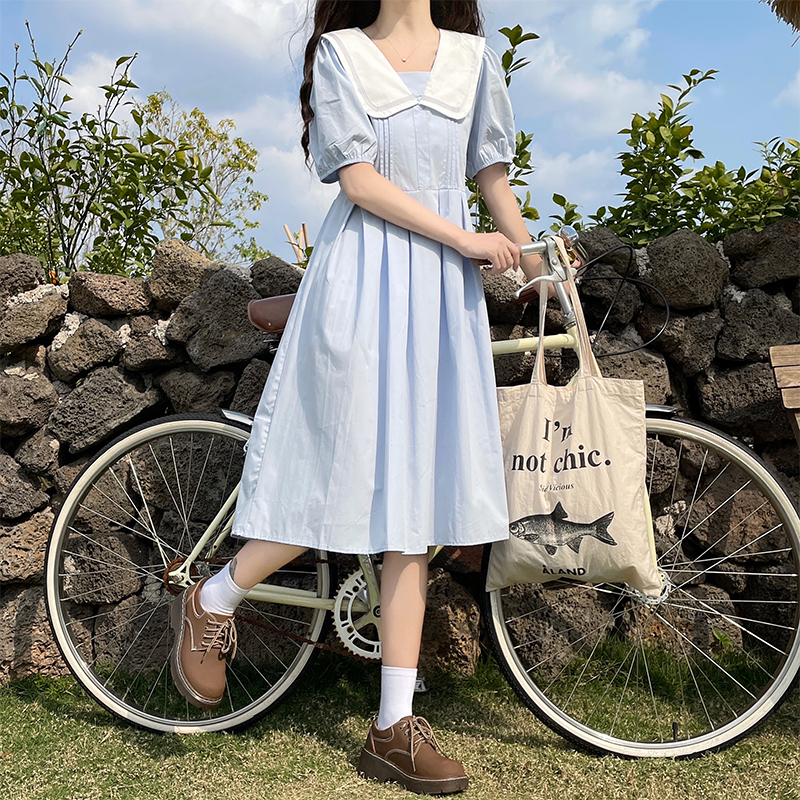 Fresh Doll Collar Navy Style Dress for Women