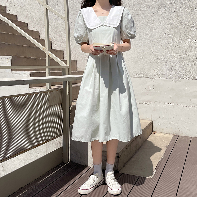 Fresh Doll Collar Navy Style Dress for Women - Image 4