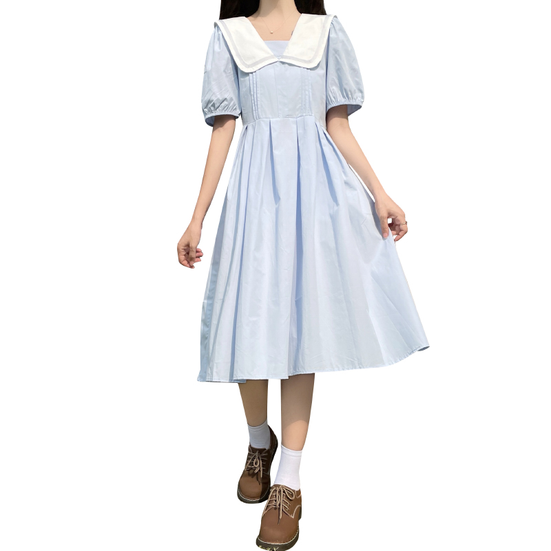 Fresh Doll Collar Navy Style Dress for Women - Image 5