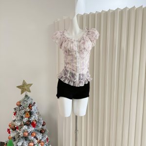LilyQin Light Purple Floral Chiffon Top
