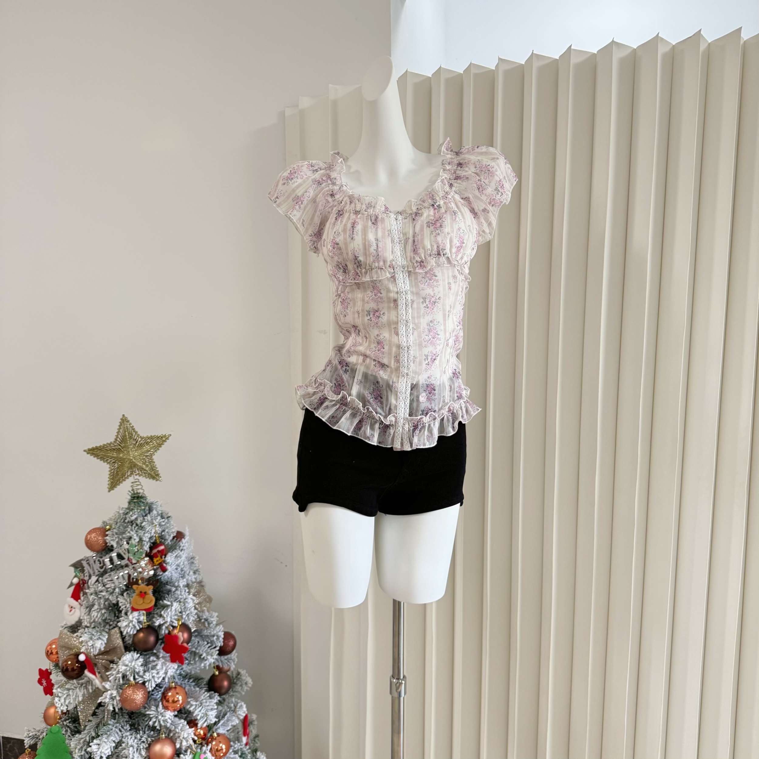 LilyQin Light Purple Floral Chiffon Top
