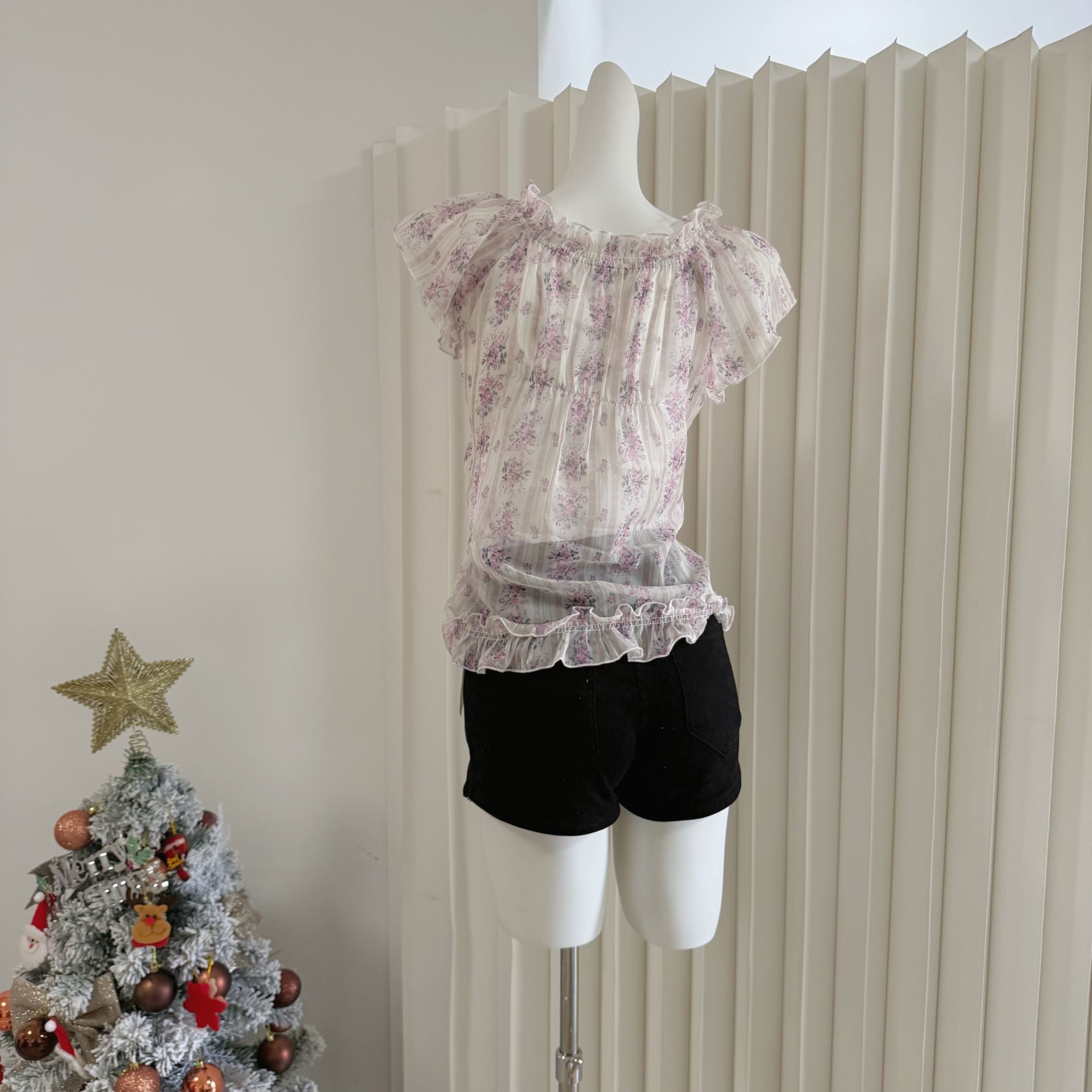 LilyQin Light Purple Floral Chiffon Top - Image 5