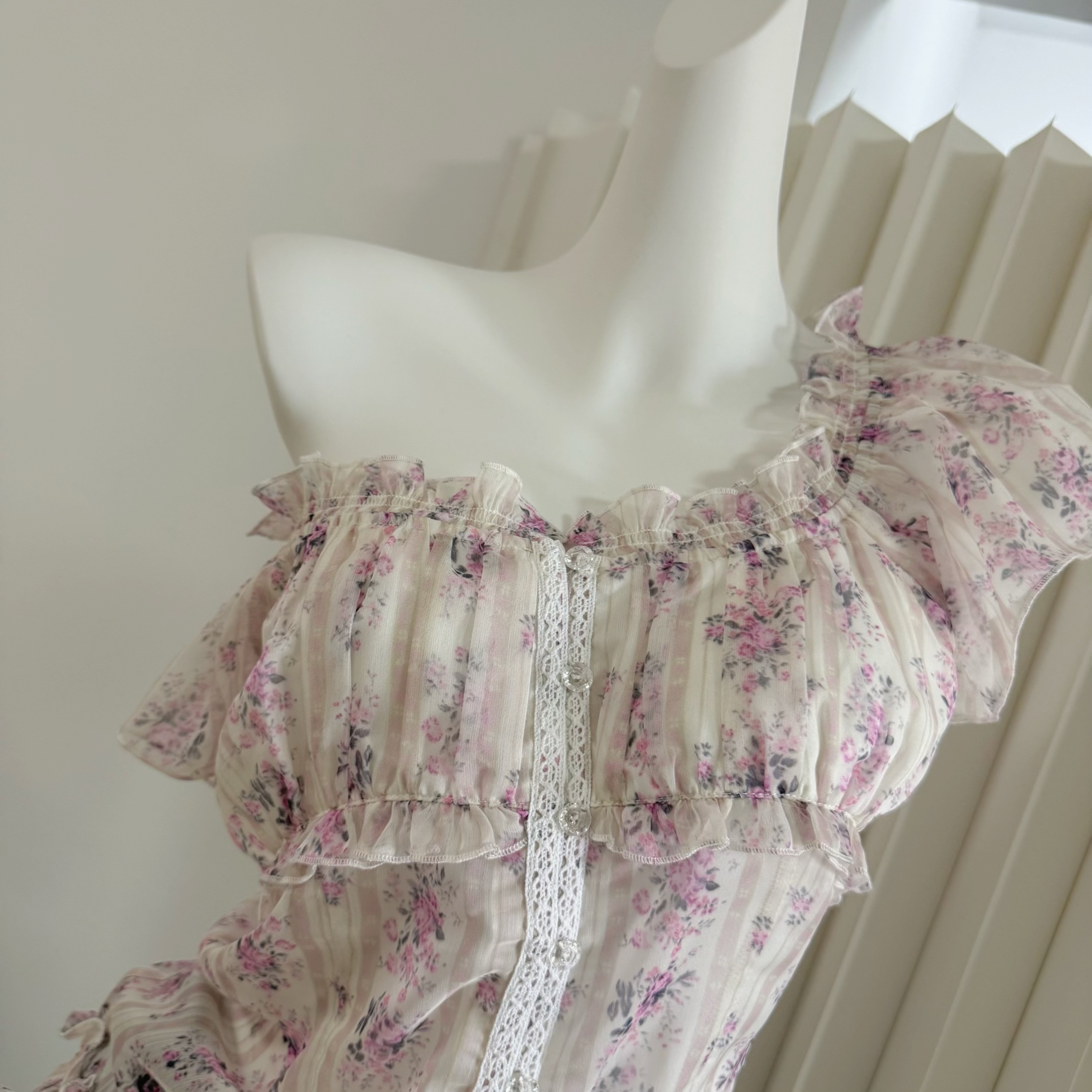 LilyQin Light Purple Floral Chiffon Top - Image 4