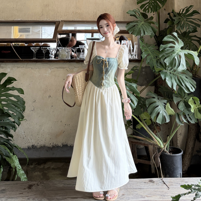 New French V-Neck A-Line Plus Size Midi Dress for Women Summer Commute