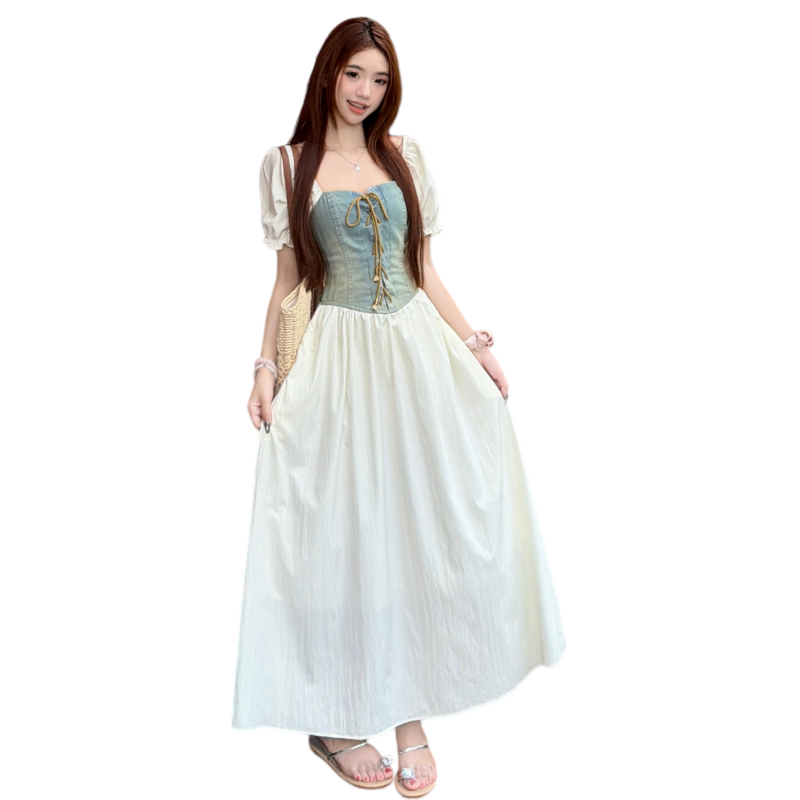 New French V-Neck A-Line Plus Size Midi Dress for Women Summer Commute - Image 5
