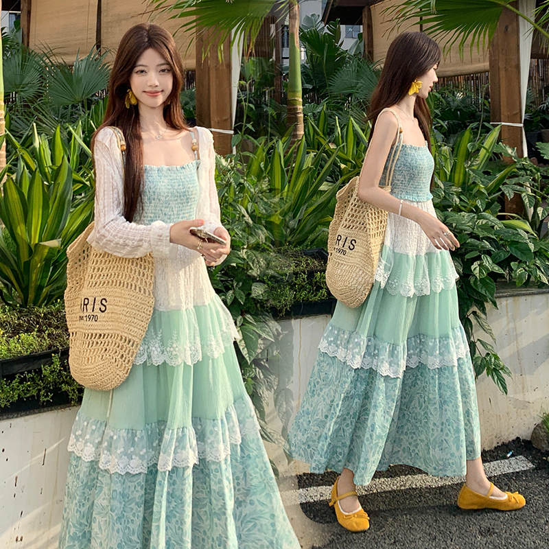 Plus Size Sweet Pastoral Floral Sleeveless Two-Piece Maxi Dress Set Summer 2026
