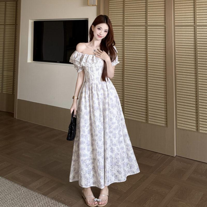 Plus Size Lace Ruffle Neck Floral Dress Summer 2026 French Sweet Style - Image 2
