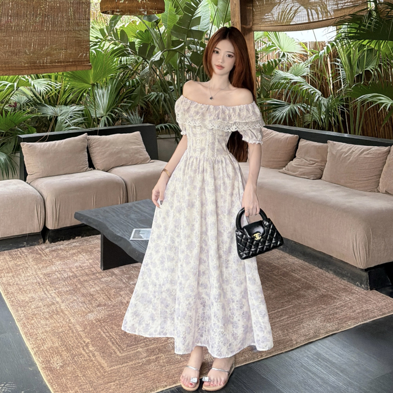 Plus Size Lace Ruffle Neck Floral Dress Summer 2026 French Sweet Style - Image 3