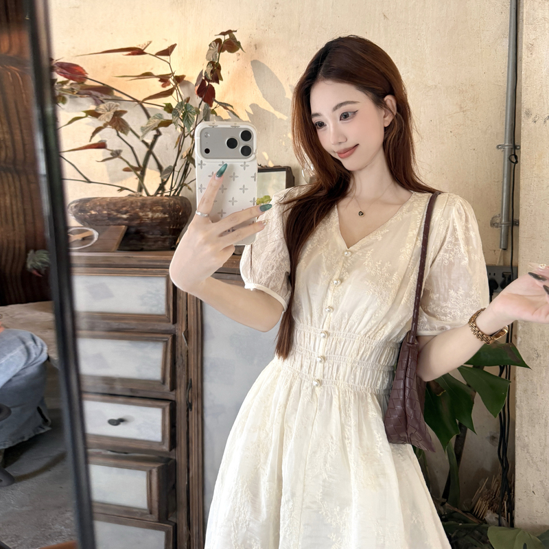French Style Plus Size Summer Dress 2026 Sweet Retro V Neck A Line Midi - Image 2