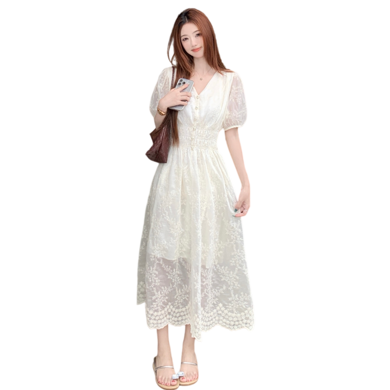 French Style Plus Size Summer Dress 2026 Sweet Retro V Neck A Line Midi - Image 5