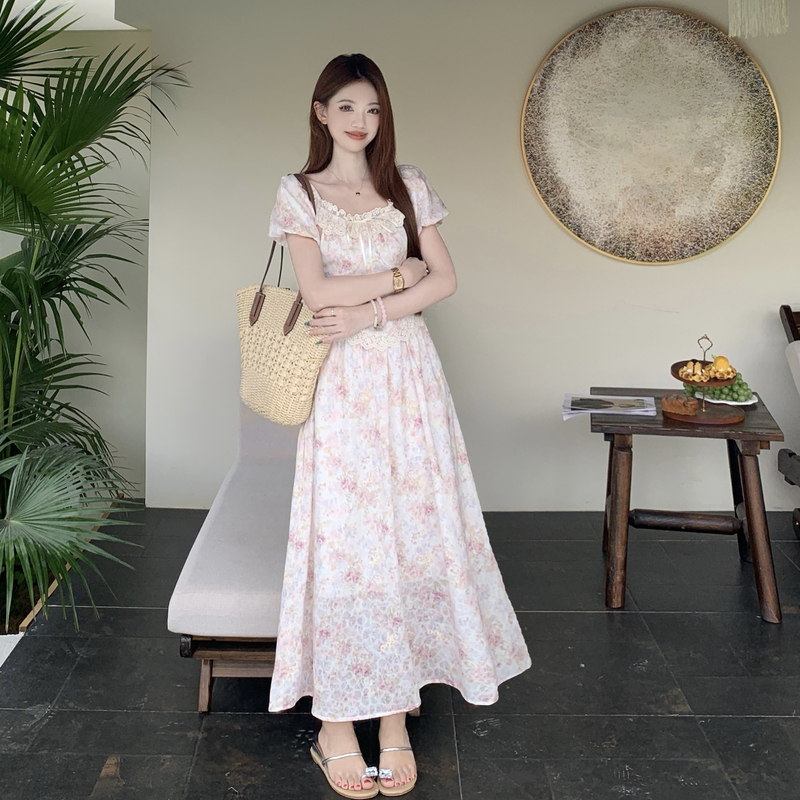 Plus Size Floral Bubble Sleeve A-Line Dress for Women Summer Sweet Style - Image 4