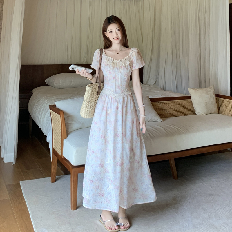 Plus Size Floral Bubble Sleeve A-Line Dress for Women Summer Sweet Style - Image 3