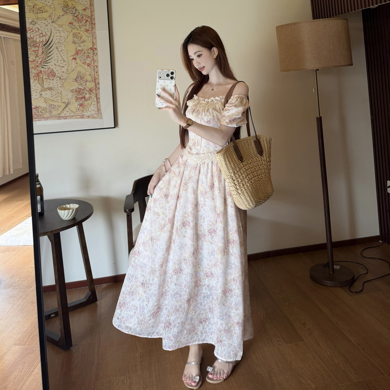 Plus Size Floral Bubble Sleeve A-Line Dress for Women Summer Sweet Style - Image 2