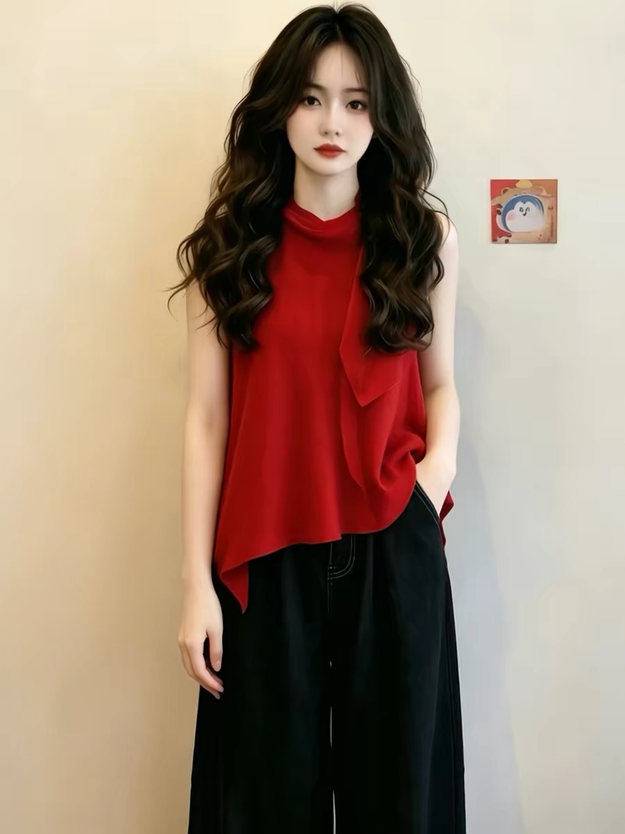 Red Halter Ruffle Loose Cami Top for Women 2026 Summer Slimming Unique - Image 4