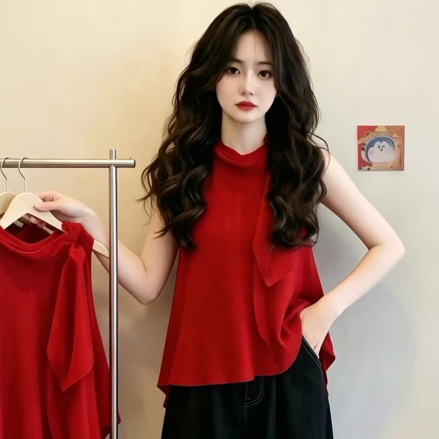 Red Halter Ruffle Loose Cami Top for Women 2026 Summer Slimming Unique - Image 5