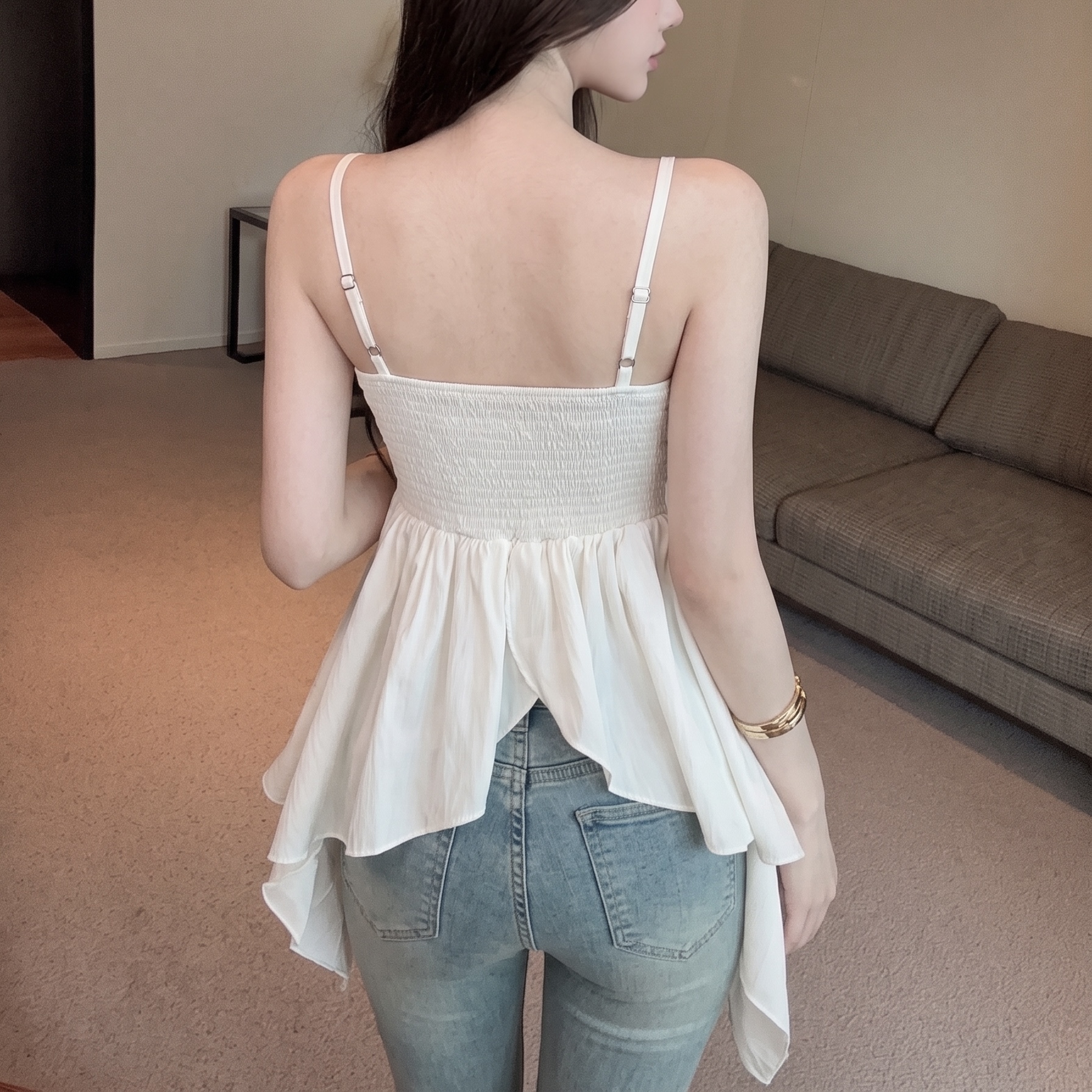 Summer Korean Style Irregular Ruffle Twist Cami Top Women Slim Fit - Image 5