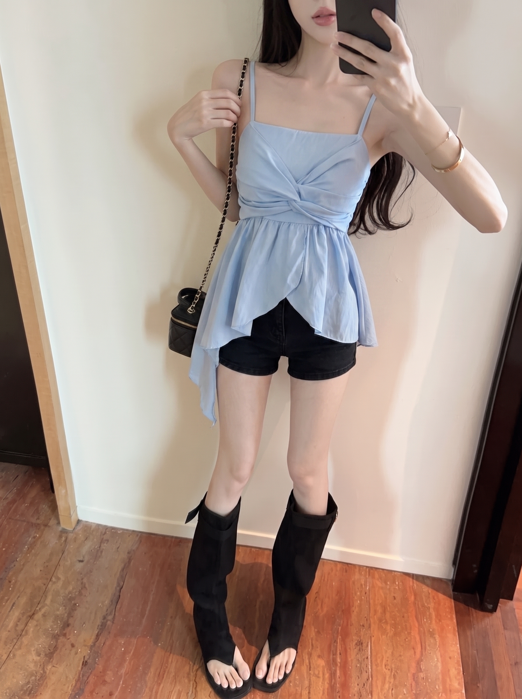 Summer Korean Style Irregular Ruffle Twist Cami Top Women Slim Fit - Image 3