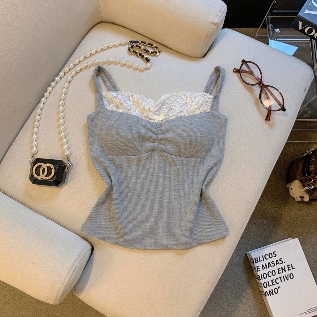 Women's Lace Trim Camisole Tank Top with Built-in Bra Pads Slimming Sexy Layering Top - Image 3