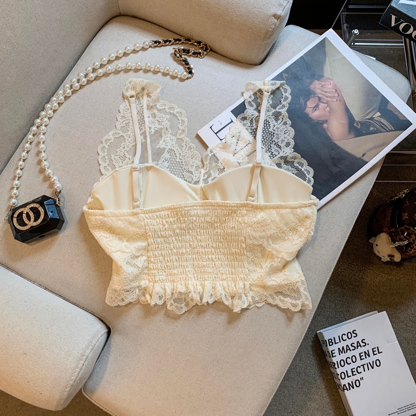 Women's Lace Camisole Bra with Pads Wireless Long Tank Top - Image 5