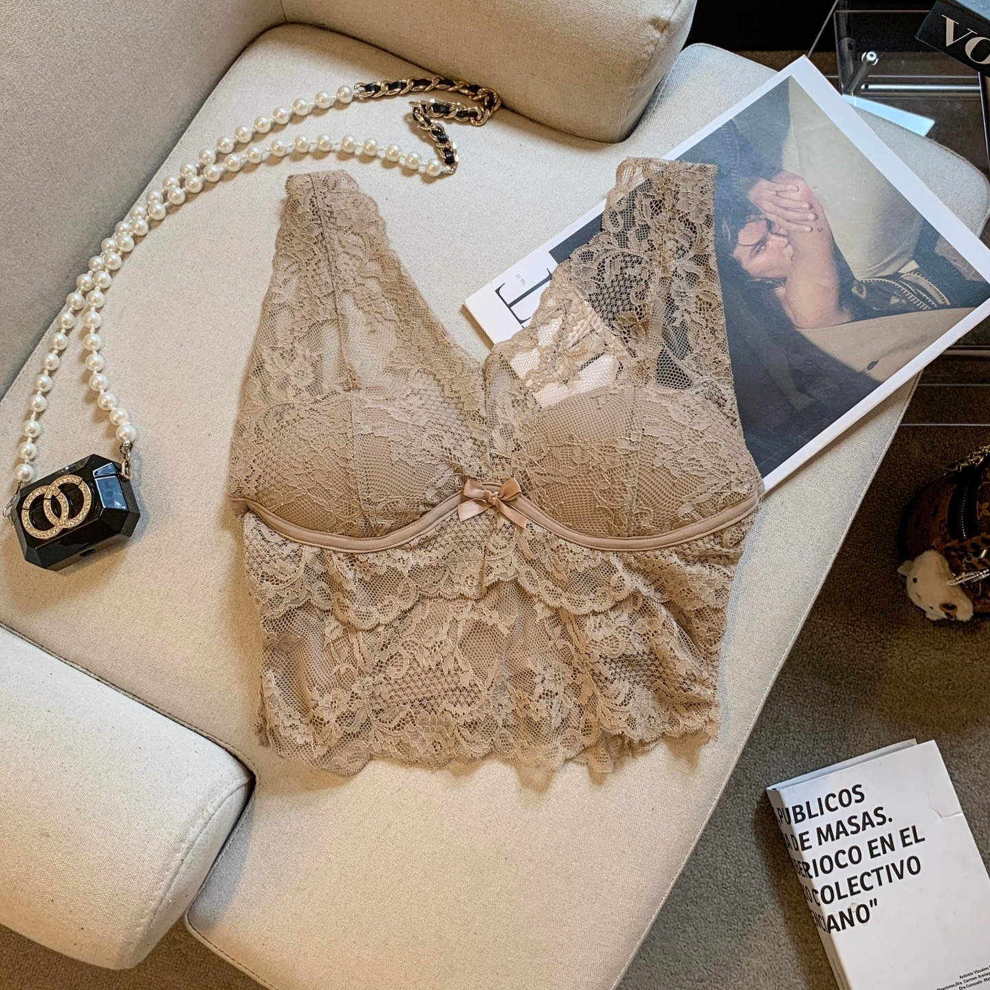 Women's Lace Camisole Bra with Pads Wireless Long Tank Top - Image 3