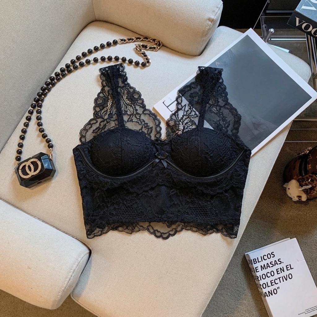 Women's Lace Camisole Bra with Pads Wireless Long Tank Top - Image 4