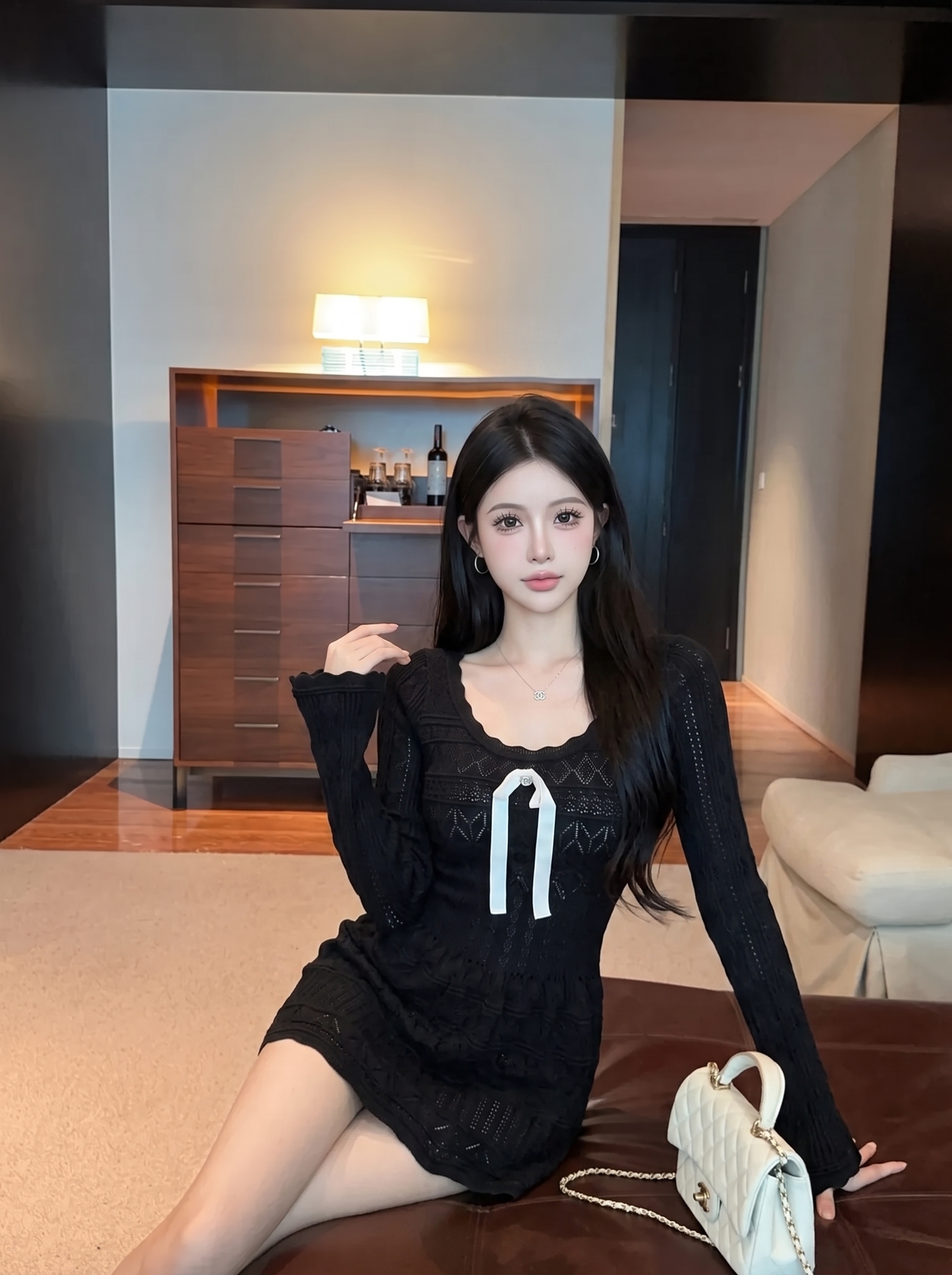 French Style Bow Knit Dress for Women Light Luxury Commuter A-Line Long Sleeve Fall 2026 - Image 2