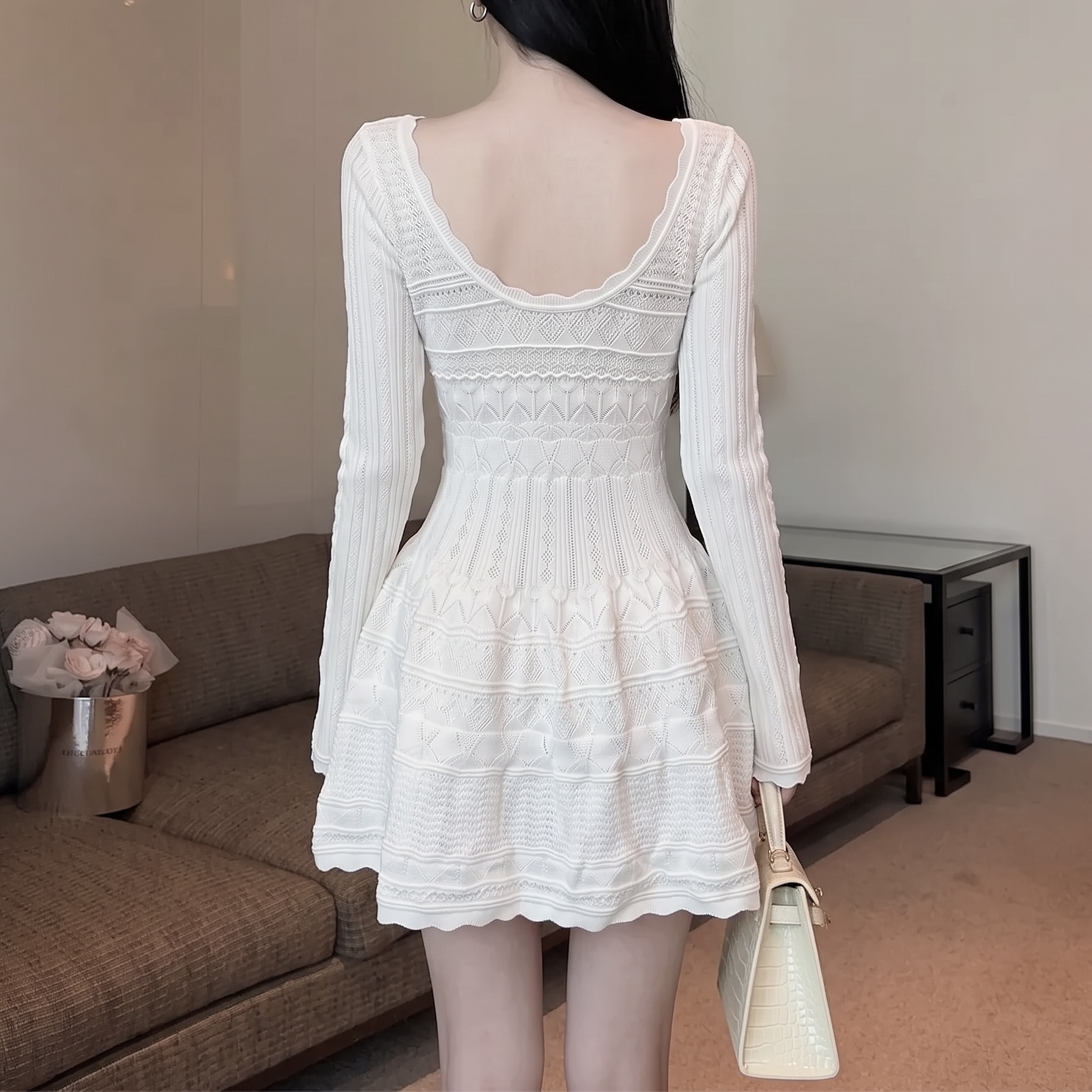 French Style Bow Knit Dress for Women Light Luxury Commuter A-Line Long Sleeve Fall 2026 - Image 5