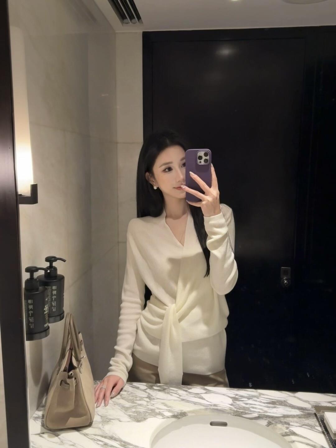 Women's French Cross Knit Top - Multi-Way Wear, Soft Stretch, Off-White, One Size, Fall - Image 3