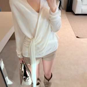 Women's French Cross Knit Top - Multi-Way Wear, Soft Stretch, Off-White, One Size, Fall