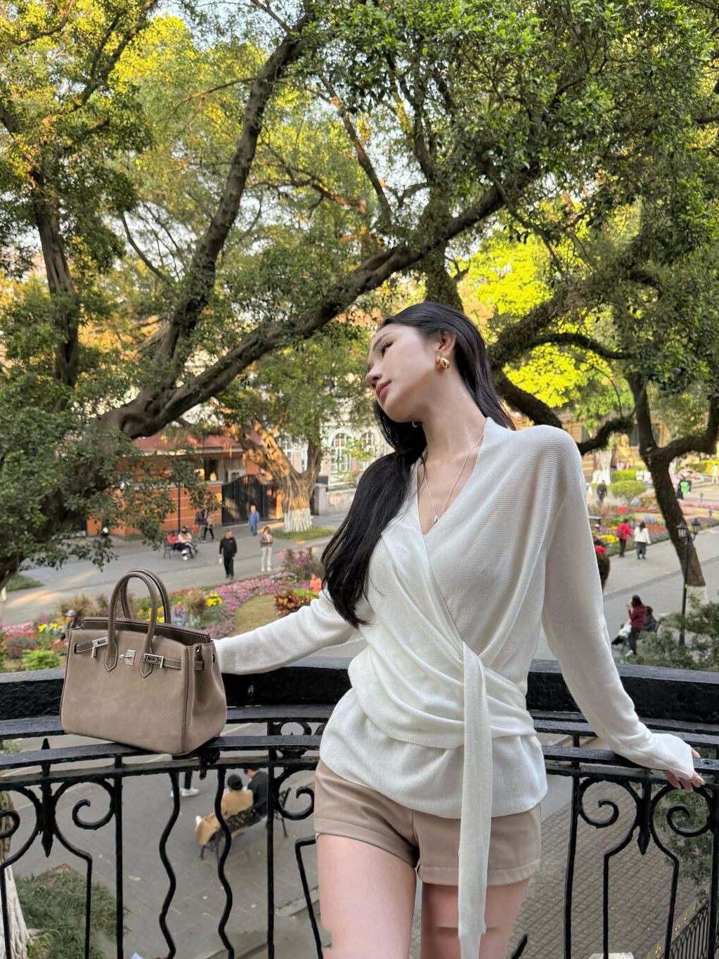 Women's French Cross Knit Top - Multi-Way Wear, Soft Stretch, Off-White, One Size, Fall - Image 4