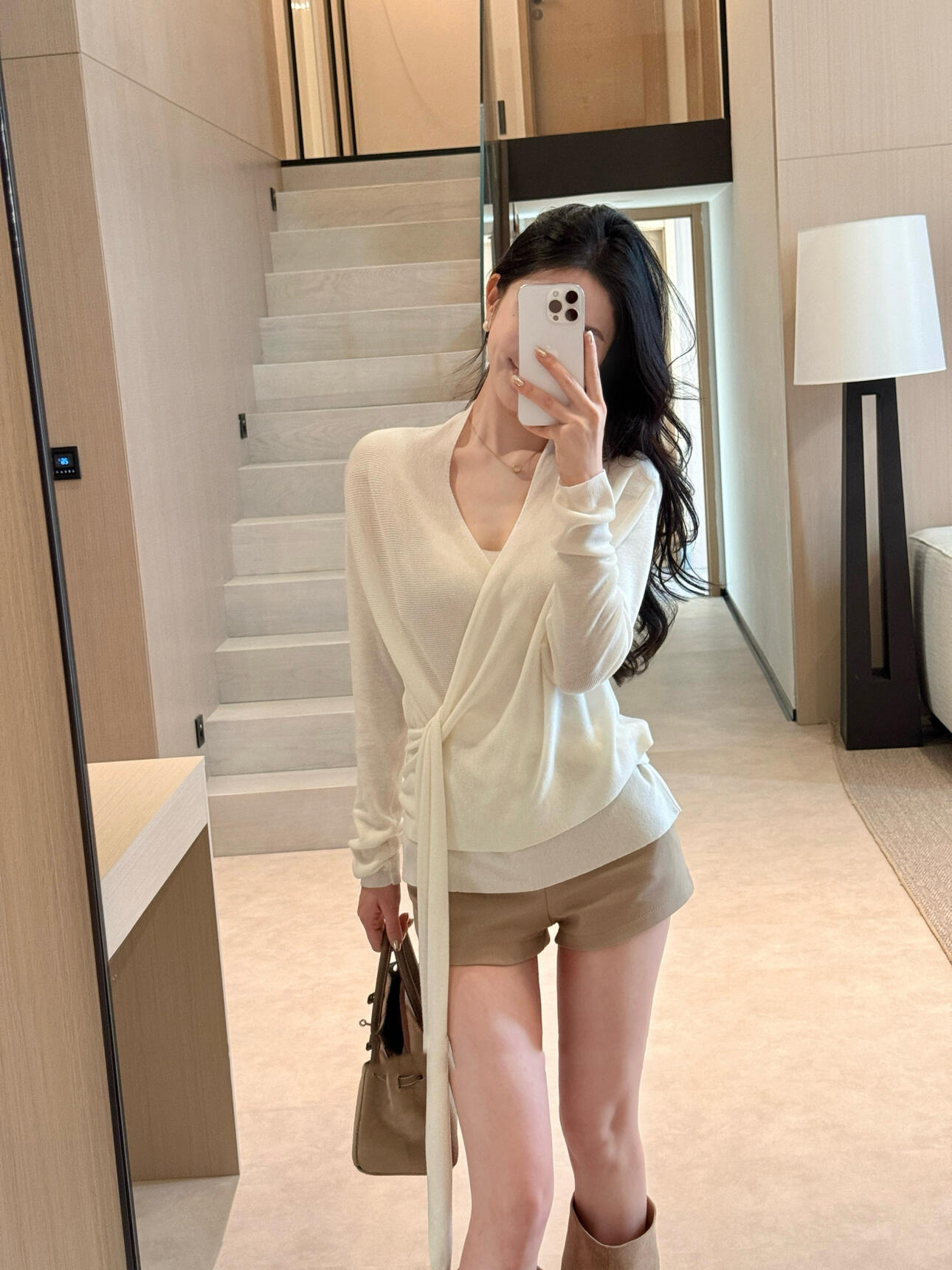 Women's French Cross Knit Top - Multi-Way Wear, Soft Stretch, Off-White, One Size, Fall - Image 2