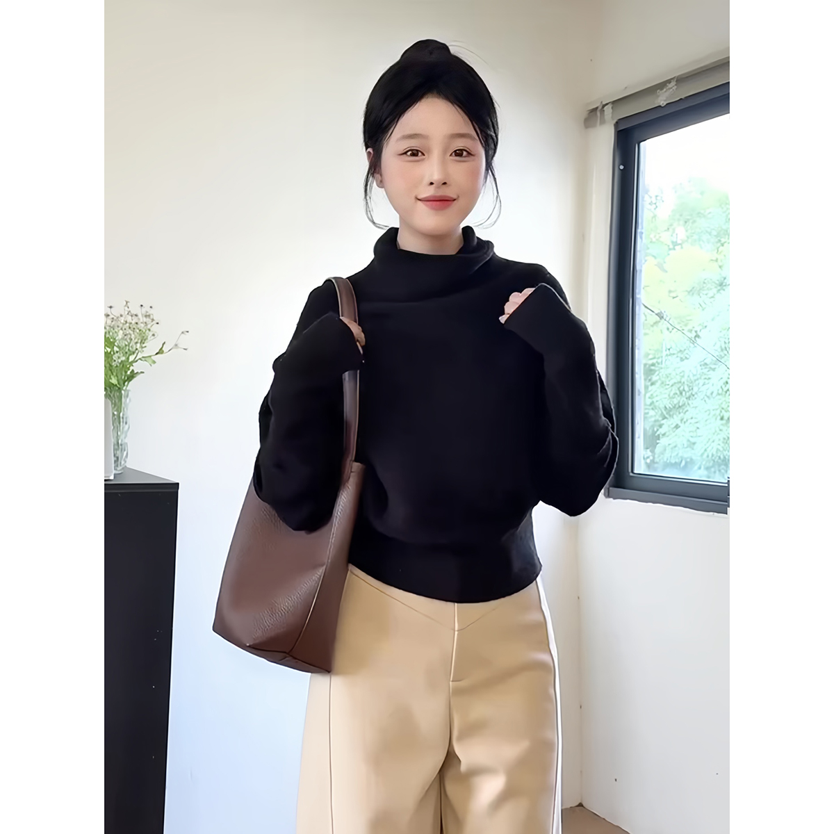 Women's Half Turtleneck Knit Sweater Pullover Fall Winter Inner Layer - Image 5