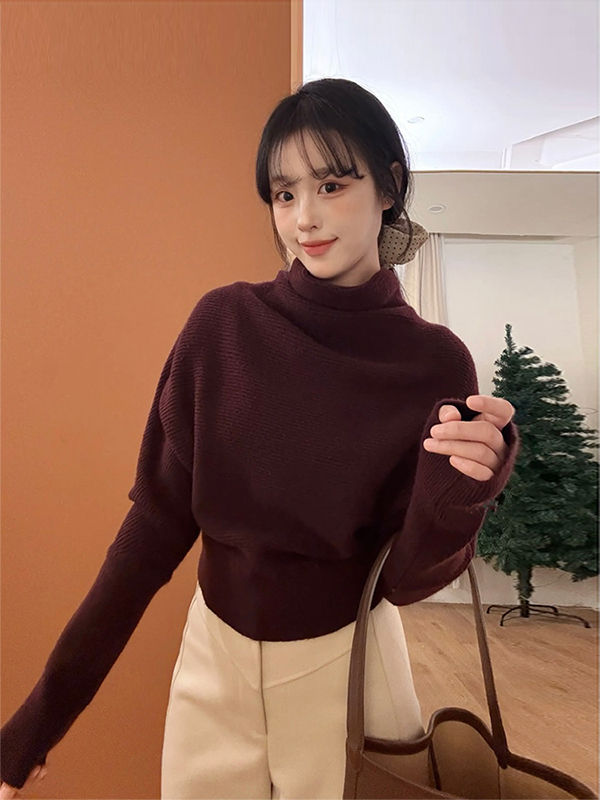 Women's Half Turtleneck Knit Sweater Pullover Fall Winter Inner Layer - Image 4