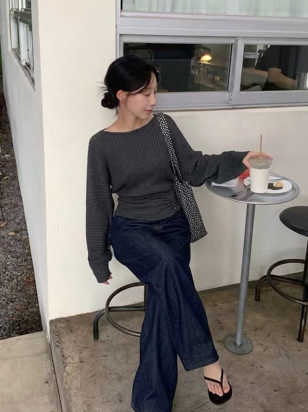 Off-Shoulder Knit Top for Women French Style Long Sleeve Autumn Pullover - Image 2