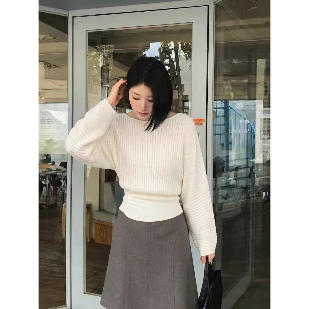 Off-Shoulder Knit Top for Women French Style Long Sleeve Autumn Pullover - Image 5