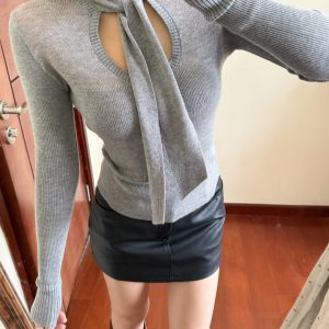 Semi-Sheer Knotted Slimming Knit Top for Women - Fall 2026