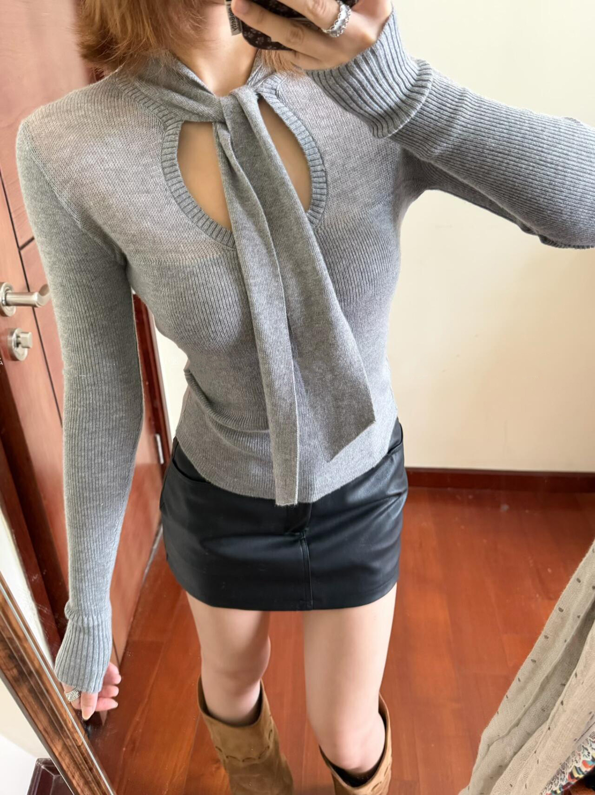 Semi-Sheer Knotted Slimming Knit Top for Women - Fall 2026