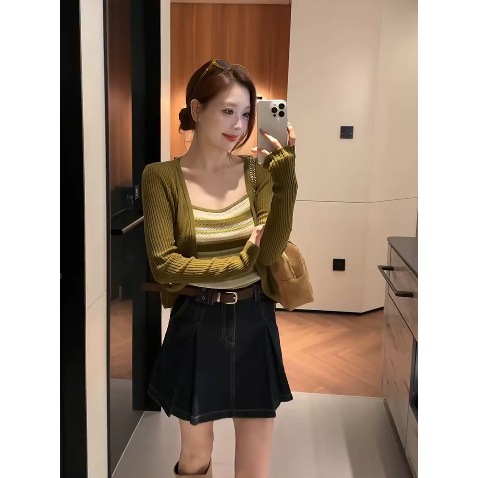 Women's Striped Knit Cami and Cardigan Two-Piece Set for Fall - Style 6d6122 - Image 5